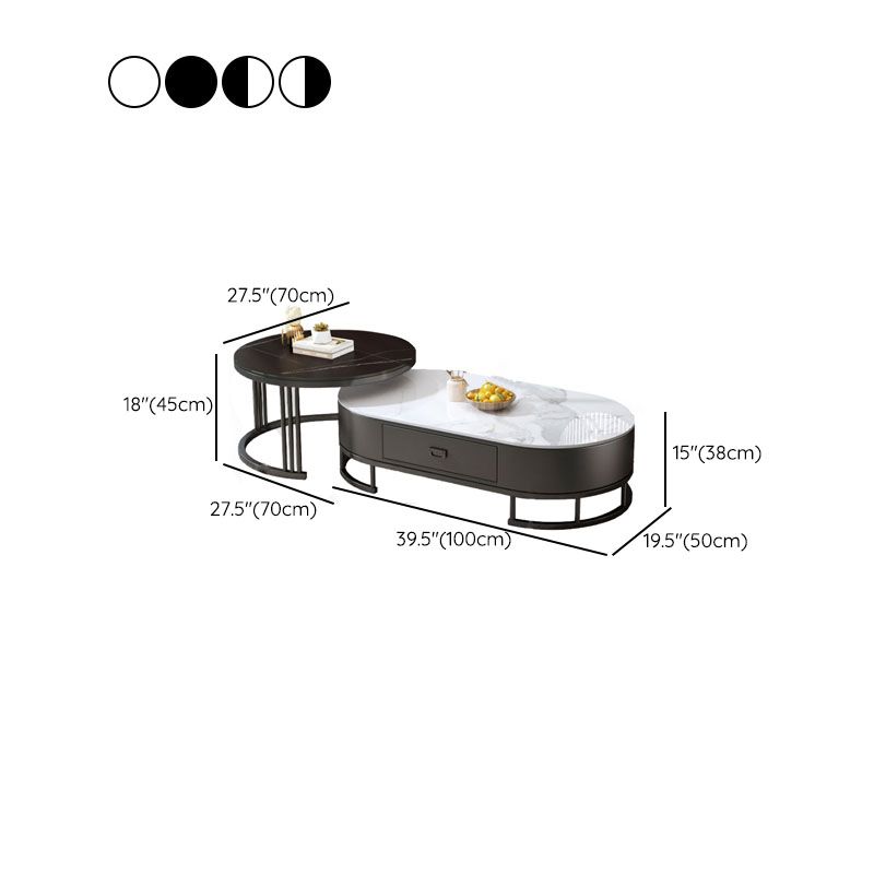 Glam Coffee Table Oval Nesting Nesting Coffee Table with Drawer Slate Cocktail Table Clearhalo 'Coffee & Accent Tables' 'Coffee Tables' 'coffee_tables' 'furn' 'furn_coffee_tables' 'Furniture' 'Living Room Furniture' 1200x1200_3baafe0d-3d7b-4f50-b812-596a06972e0a