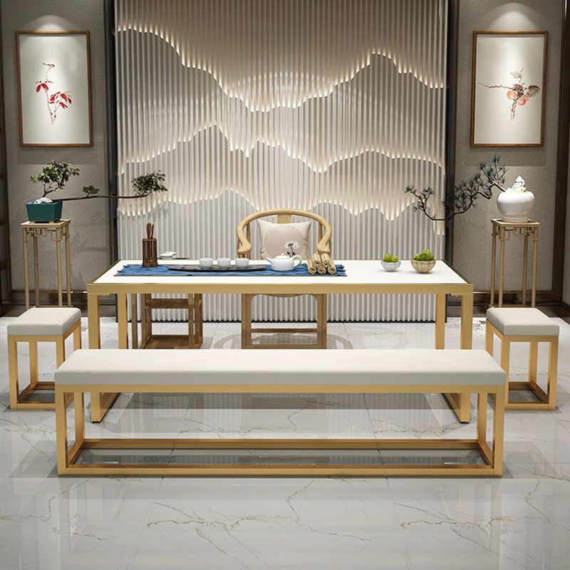 Contemporary Upholstered Bench Home Rectangle Seating Bench in White with Metal Legs Clearhalo 'Benches' 'Chairs & Seating' 'furn' 'furn_benches' 'Furniture' 'Living Room Furniture' 1200x1200_3bad5d4e-0337-4e5e-9121-ebea6b74a5ed