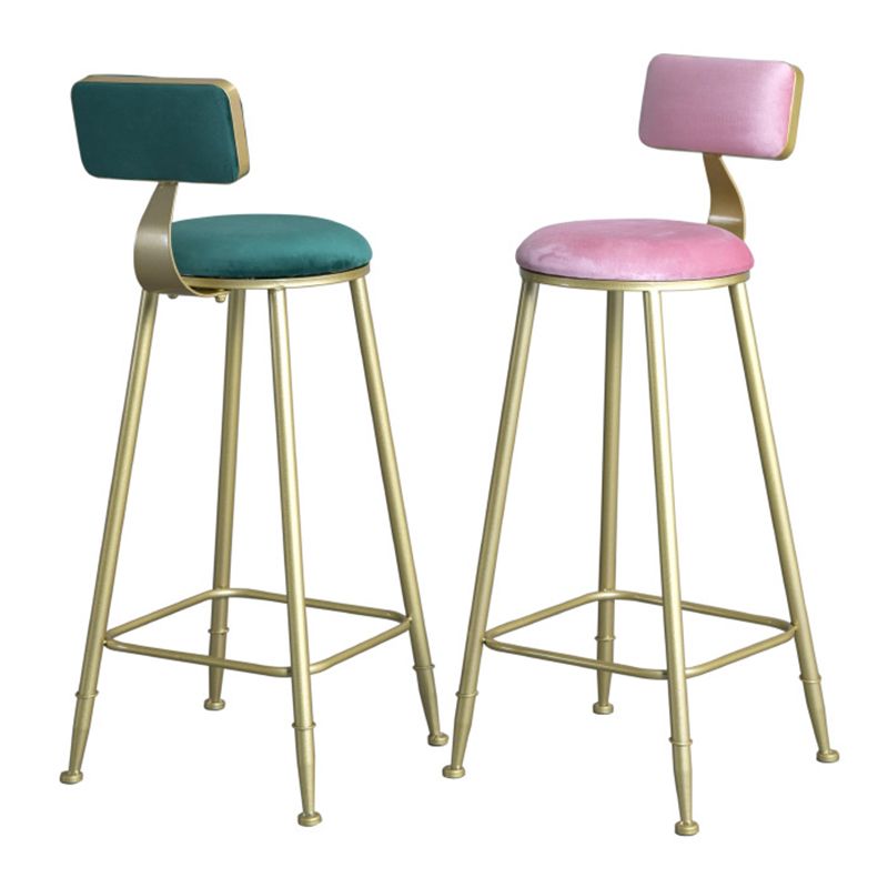 Glam Armless Backrest Counter Stool Iron Bar Stool with Velvet Cushion and Pedal for Cafe Clearhalo 'Bar Furniture' 'Bar Stools' 'bar_stools' 'furn' 'furn_bar_stools' 'Furniture' 'Kitchen & Dining Furniture' 1200x1200_3bad98e3-dec2-46fe-a990-5885d17daf25