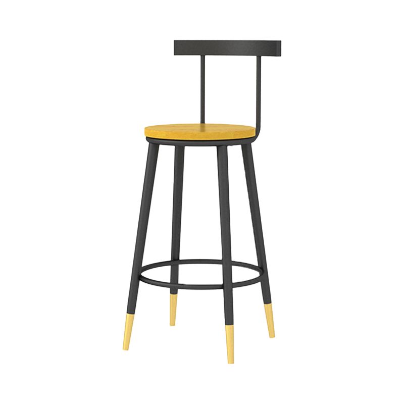 Modern Armless Backrest Counter Stool Iron Bar Stool with Wooden Seat and Pedal