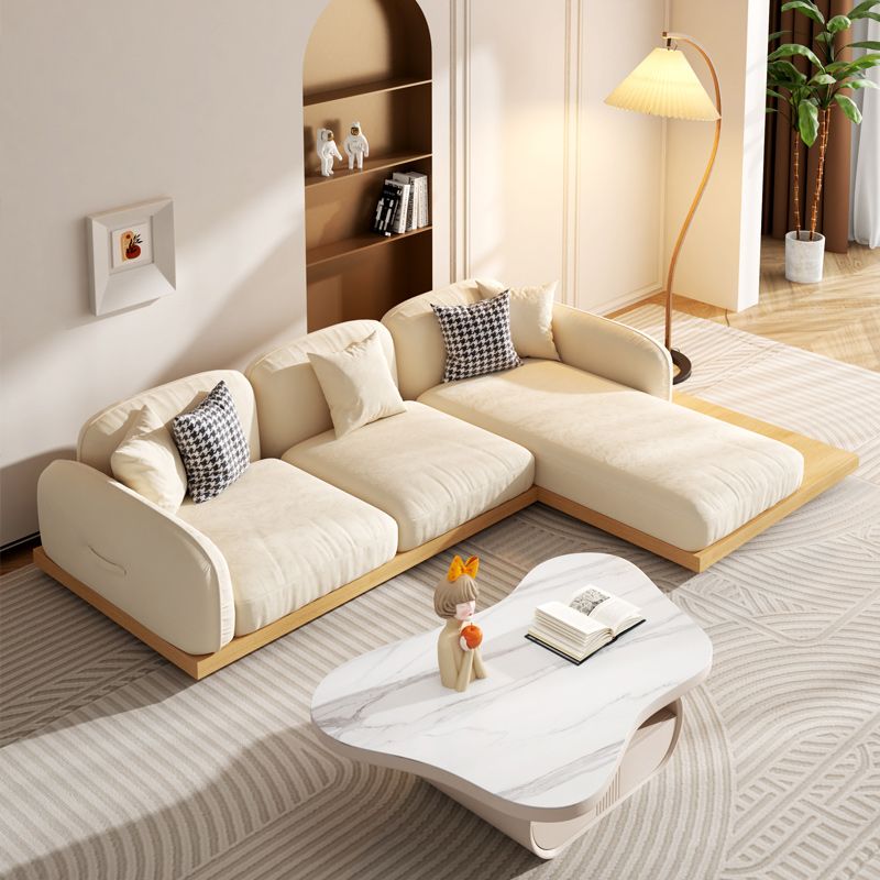 Divano sezionale di velluto contemporaneo con cuscini posteriori e braccia quadrate