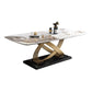 Mesa de comedor estilo Glam, mesa rectangular de piedra sinterizada con patas de metal para el hogar