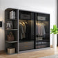 Schwarzer Kleiderschrank, zeitgenössischer Glas-Kleiderschrank für Zuhause