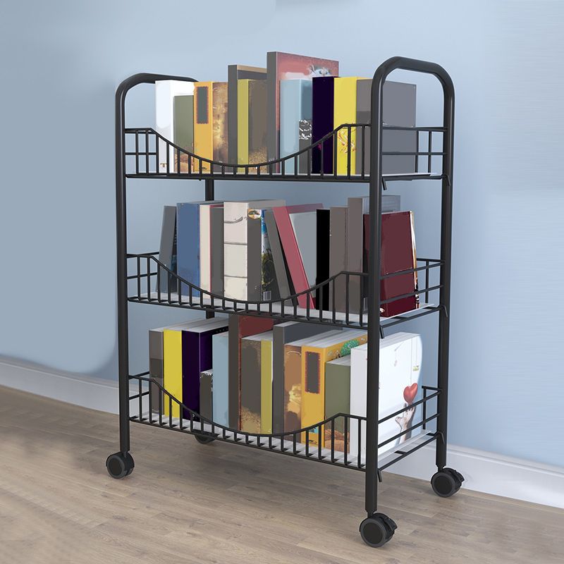 Industrial Metal Geometric Bookcase Open Back Bookcase with Wheels Clearhalo 'Bookcases' 'furn' 'furn_bookcases' 'Furniture' 'Office Furniture' 1200x1200_3bb8dea6-ccba-4ba7-bbb3-71f3654b2c30