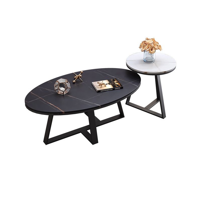 Modern Style Solid Rock SLATE Top White Gold/white/black Gold Oval Coffee Table