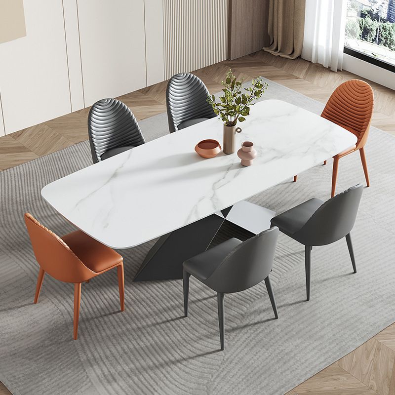 Contemporary Sintered Stone Dining Table Set of 5/7 with Rectangle Table Dining Set with Metal Base Clearhalo 'Dining Room Sets' 'Dining Tables & Seating' 'dining_room_set' 'furn' 'furn_dining_room_set' 'Furniture' 'furniture_dining_room_set' 'Kitchen & Dining Furniture' 'kitchen&dining_furn' 'kitchen' 1200x1200_3bbd7e42-3557-4482-89af-bc468af1106a
