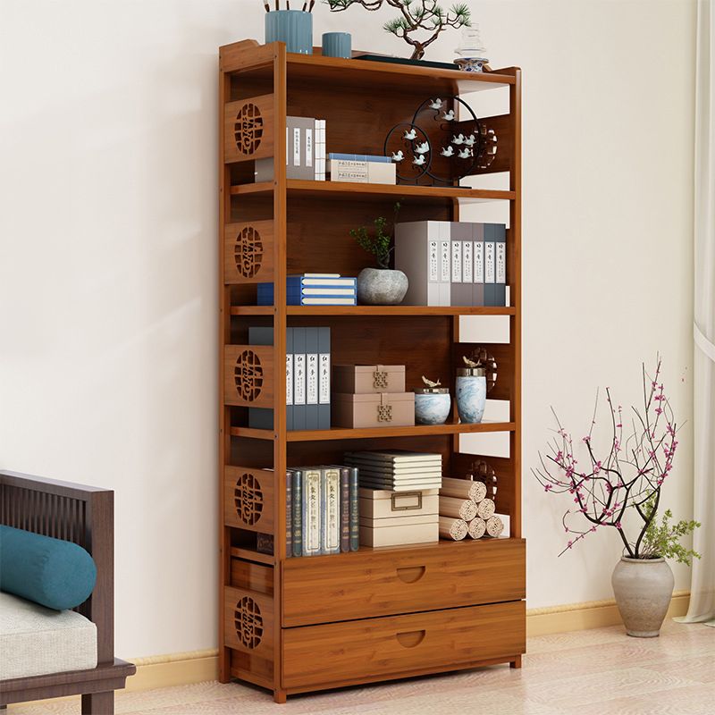 Modern Bamboo Closed Back Shelf Bookcase Floor Brown Book Shelf for Study Room