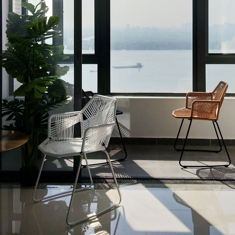 Modern Cross Back Side Chair Plastic Arm Chair with Metal Base for Dining Room Clearhalo 'Dining Chairs' 'Dining Tables & Seating' 'dining_chair' 'furn' 'furn_dining_chair' 'Furniture' 'Kitchen & Dining Furniture' 1200x1200_3bc68276-af5b-4ff4-aa11-cec8b8375165