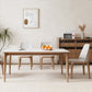 White Stone Top Table with Ash Wood Legs Mid-Century Modern Dining Table