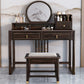 Solid Wood Vanity Set with Stool Set Brown Dresser with 3-Drawer and Mirror