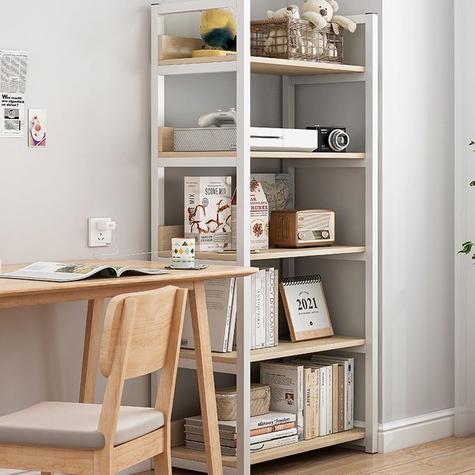Contemporary Steel Frame Bookcase Wood Open Back Bookcase for Home Office