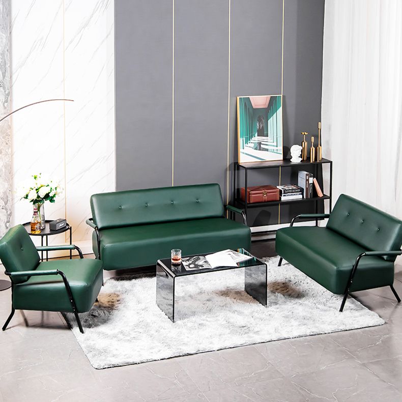 Faux Leather Sofa 27.55" High Mid Century Modern Recessed Arm Sofa