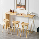 Natural Finish 1/4 Pcs Bar Set with Wooden Stools for Dining Room
