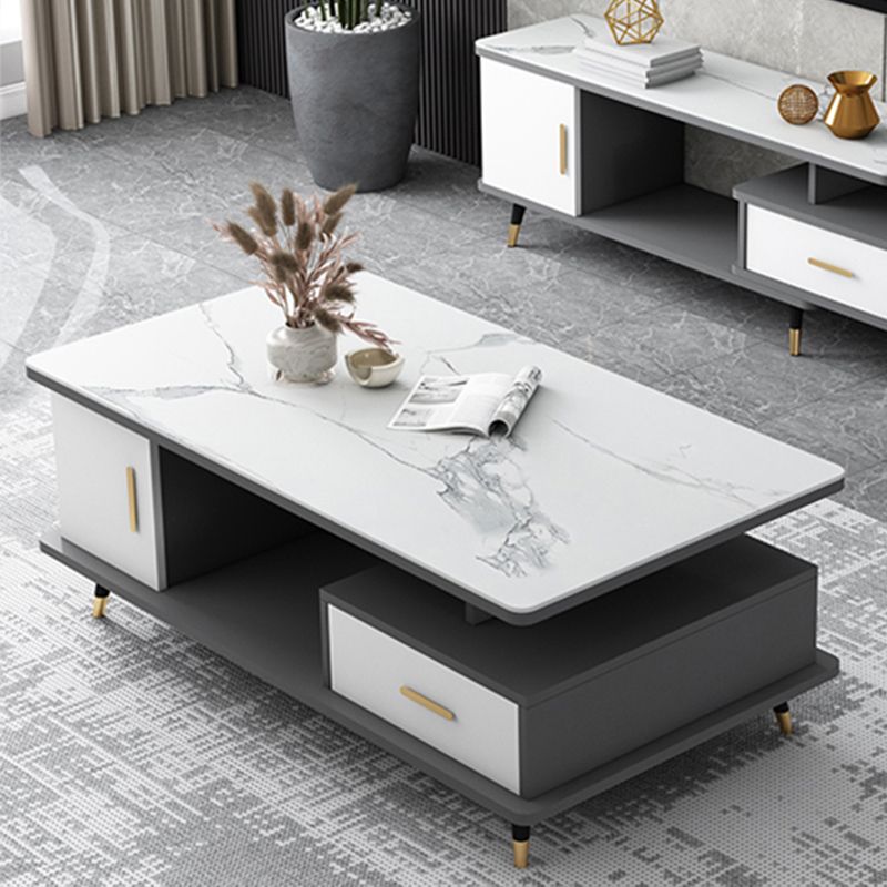 4 Legs Base Design Wood-based Material Square Grey/white Coffee Table Clearhalo 'Coffee & Accent Tables' 'Coffee Tables' 'coffee_tables' 'furn' 'furn_coffee_tables' 'Furniture' 'furniture_coffee_tables' 'Living Room Furniture' 1200x1200_3bcdf6d4-aacd-4d73-b951-3b228323db7d