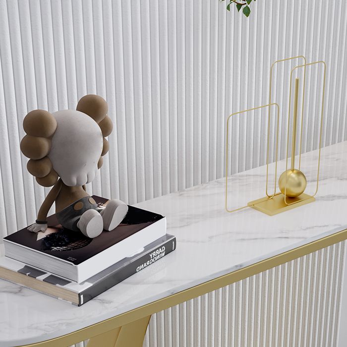 Stone Half Moon Console Table 31.5-inch Tall Accent Table with 1 Shelf Clearhalo 'Console Tables' 'console_tables' 'Entry & Mudroom Furniture' 'furn' 'furn_console_tables' 'Furniture' 1200x1200_3bceca11-58d3-48e4-a3d2-5391d3a01e0c