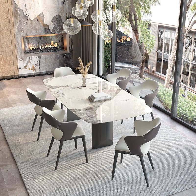 Minimalist Sintered Stone Dining Room Set with Rectangle Top and Black Base Kitchen Furniture Clearhalo 'Dining Room Sets' 'Dining Tables & Seating' 'dining_room_set' 'Furniture' 'furniture_dining_room_set' 'Kitchen & Dining Furniture' 'kitchen&dining_furn' 'kitchen' 1200x1200_3bceda7b-60bf-4755-a020-91851a77c03b
