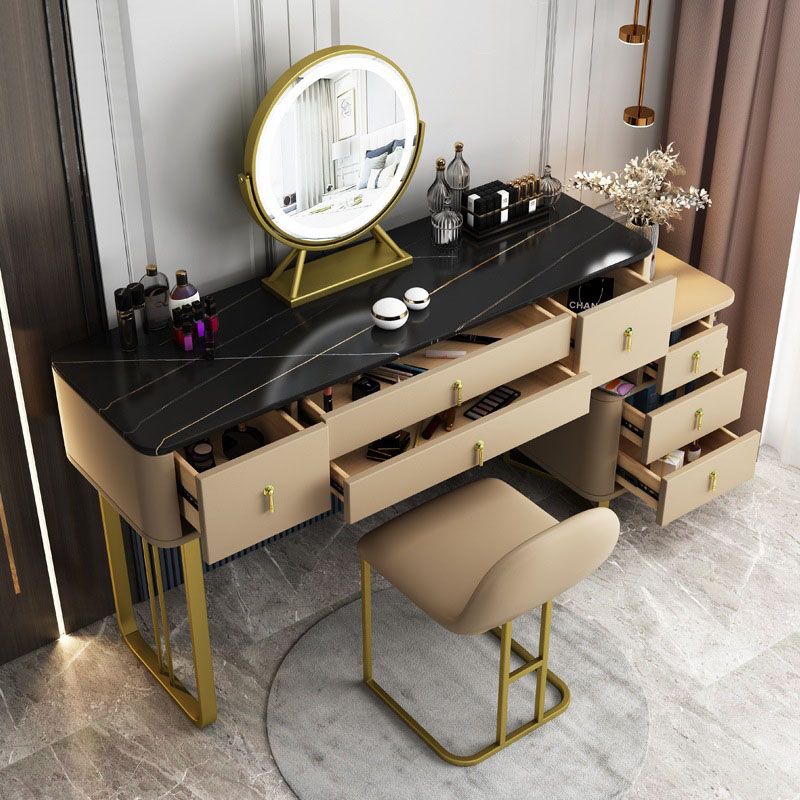 Luxurious 7 Drawers Dresser 29.52" High Vanity Set with Padded Stool