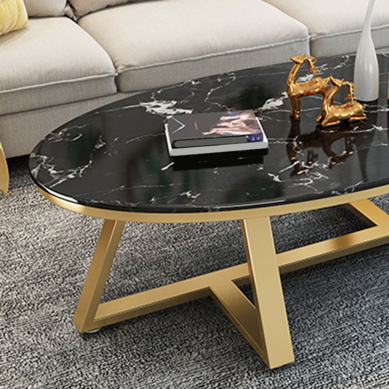 Glam Metal Cross Legs Coffee Table Faux Marble/Slate Oval Coffee Table Clearhalo 'Coffee & Accent Tables' 'Coffee Tables' 'coffee_tables' 'furn' 'furn_coffee_tables' 'Furniture' 'Living Room Furniture' 1200x1200_3bd07b76-3dc5-497f-a7e3-c4da081de89d