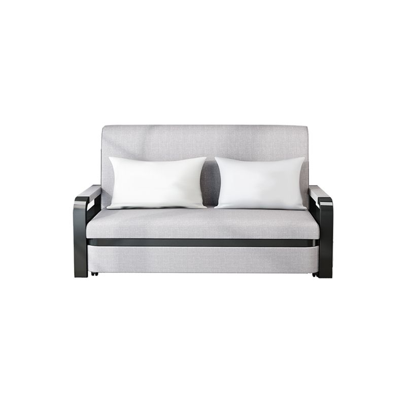 Tessuto moderno di divano futon con cuscino di stoccaggio posteriore braccia quadrata.