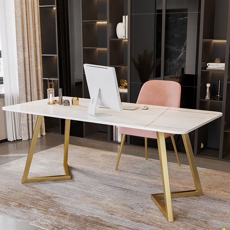 Modern Stone Office Desk Metal White Writing Desk for Office Clearhalo 'furn' 'furn_office_desk' 'Furniture' 'Office Desks' 'Office Furniture' 'office_desk' 1200x1200_3bd24d3d-9128-4833-9f2a-d701f4e46330