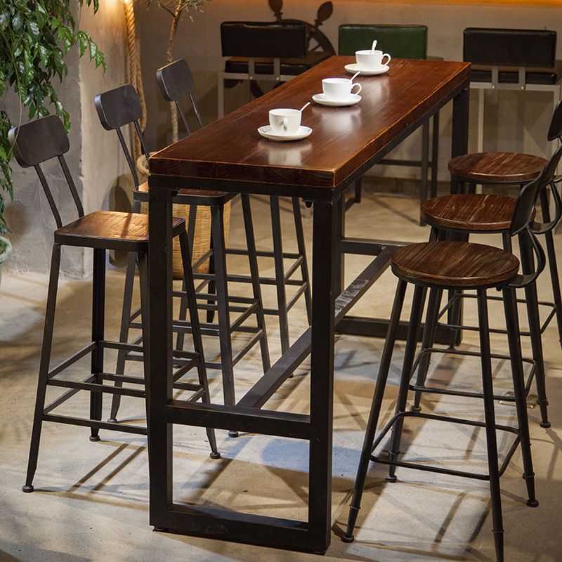 Table de salle à manger de bar de style industriel, tabouret de bar en bois massif avec base noire