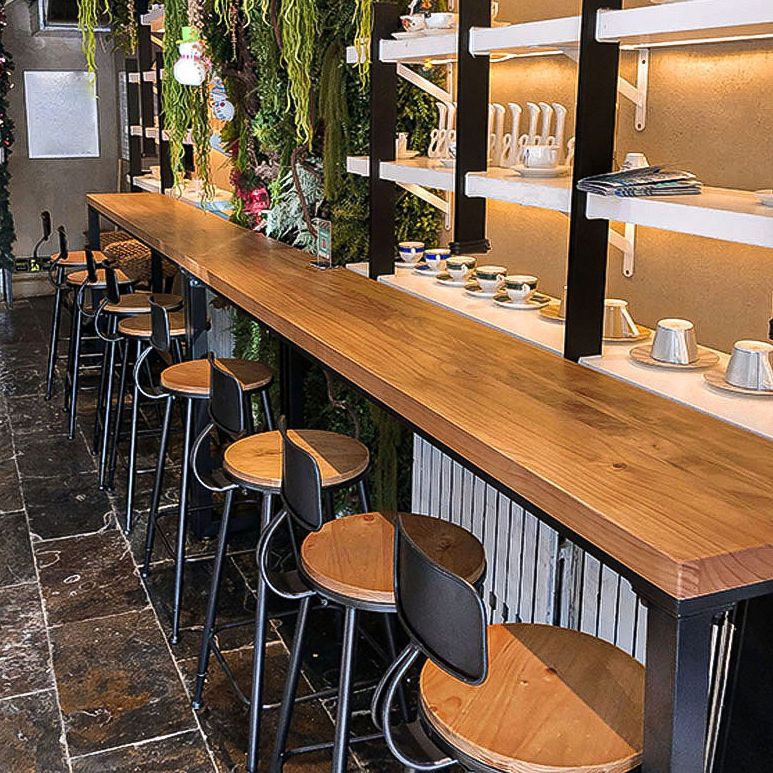 Pine Wood Bar Table Industrial Bar Dining Table with Black Trestle Base Clearhalo 'Bar Furniture' 'Bar Tables' 'bar_tables' 'furn' 'furn_bar_tables' 'Furniture' 'furniture_bar_tables' 'Kitchen & Dining Furniture' 1200x1200_3bdc4298-4c92-42b4-997f-0ec503e708fd