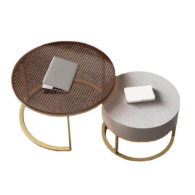 Modern Style Tempered Glass & Rock Sheet Top Gold Metal Base Round Coffee Table Clearhalo 'Coffee & Accent Tables' 'Coffee Tables' 'coffee_tables' 'furn' 'furn_coffee_tables' 'Furniture' 'furniture_coffee_tables' 'Living Room Furniture' 1200x1200_3bded6a8-16cd-4940-aaa1-5dd1bb5b7e6e