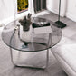 Modern Glass Round Side Table 27.5"/31.5" Wide Metal Sled End Table
