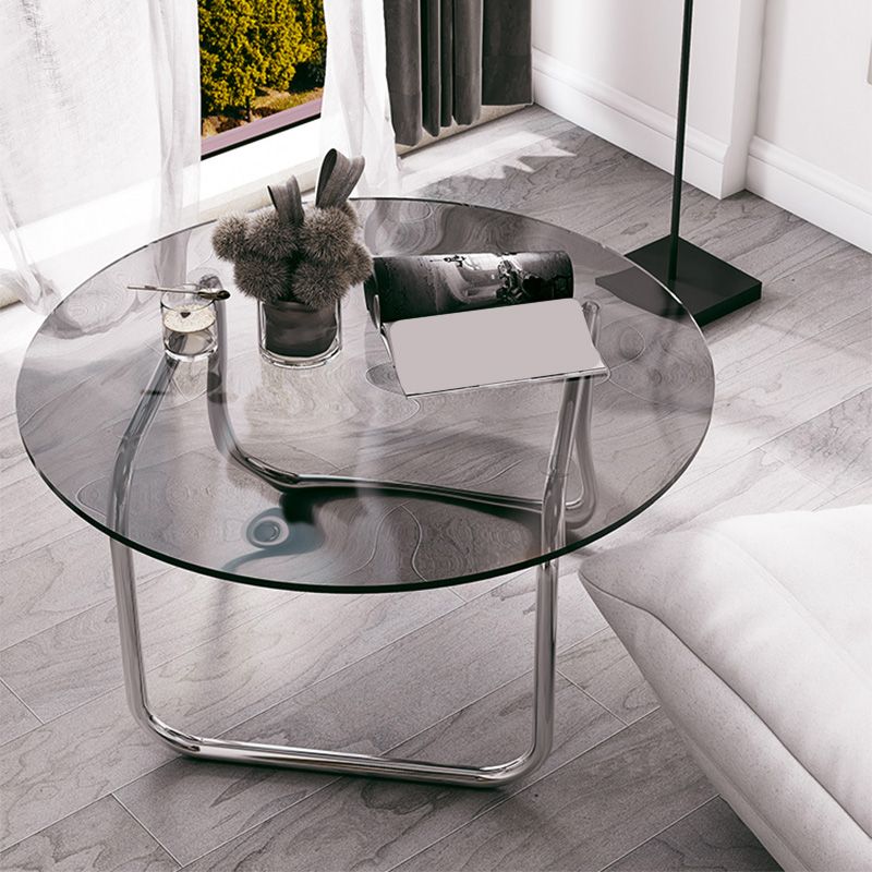 Modern Glass Round Side Table 27.5"/31.5" Wide Metal Sled End Table