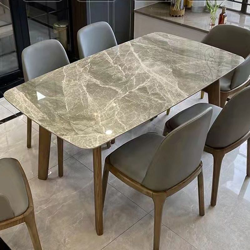 Gray Mid-Century Dining Table Stone Top Table with Wooden Base Clearhalo 'Dining Tables & Seating' 'Dining Tables' 'dining_table' 'furn' 'furn_dining_table' 'Furniture' 'Kitchen & Dining Furniture' 1200x1200_3be25656-f4f2-4ed4-ba07-cf1b1b4a0ecb
