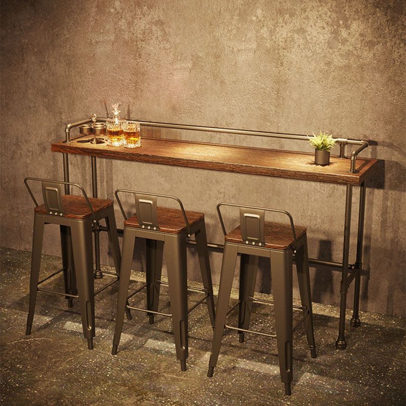 Industrial Black Iron Bar Table Brown Wood Rectangle Top 41.3"H Bistro Table Clearhalo 'Bar Furniture' 'Bar Tables' 'bar_tables' 'furn' 'furn_bar_tables' 'Furniture' 'furniture_bar_tables' 'Kitchen & Dining Furniture' 'kitchen&dining_furn' 'kitchen' 1200x1200_3be306df-fa6f-45cb-a853-f031ae330339