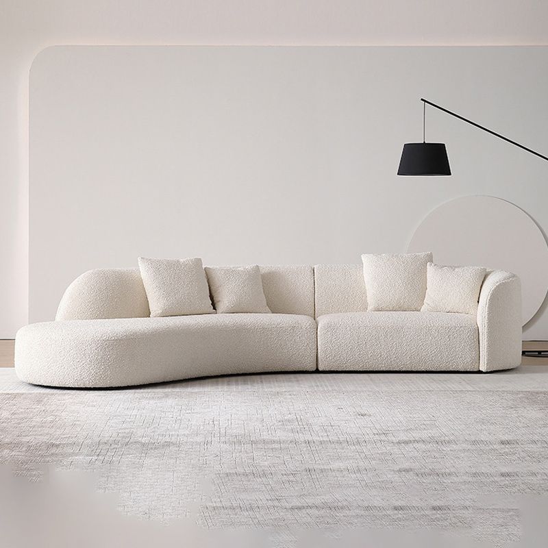 Contemporary Wool Sofa in White Simple Living Room Curved Seating