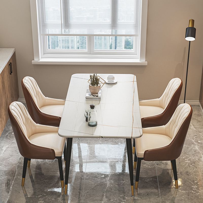 Modern Sintered Stone Rectangle Shape Dining Set White & Black Standard Dining Set for Kitchen Clearhalo 'Dining Room Sets' 'Dining Tables & Seating' 'dining_room_set' 'Furniture' 'furniture_dining_room_set' 'Kitchen & Dining Furniture' 'kitchen&dining_furn' 'kitchen' 1200x1200_3bedbe1c-85d9-4e9a-bc33-b1f7a84c44b4