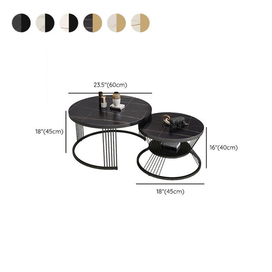 丸いスレートコーヒーテーブルグラムネスティングコーヒーテーブルセットストレージシェルフ