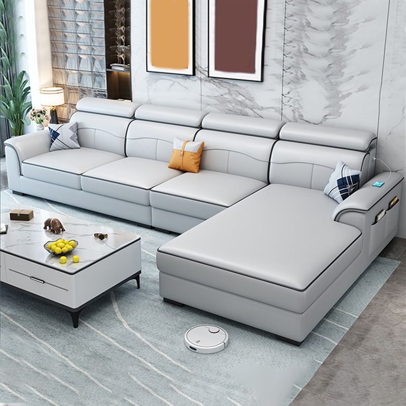 Contemporary Faux Feather/Linen Sofa with Pillows for Living Room