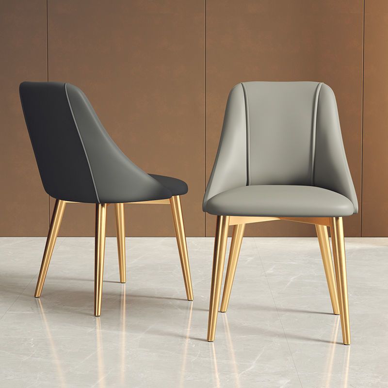 Sedia da pranzo in pelle finta parsons sedia laterale senza braccio con zampe metalliche