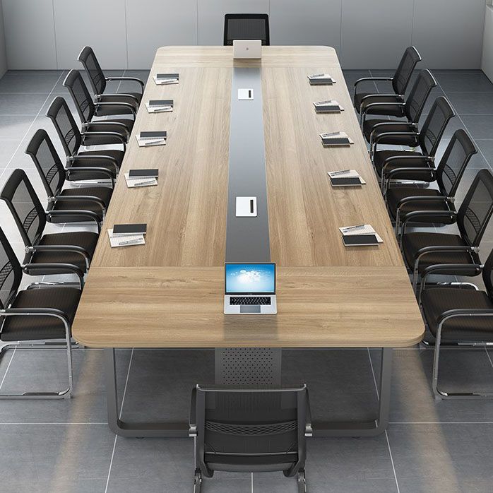 Escritorio de oficina de madera fabricada moderna escritorio rectangular con pedestal de metal