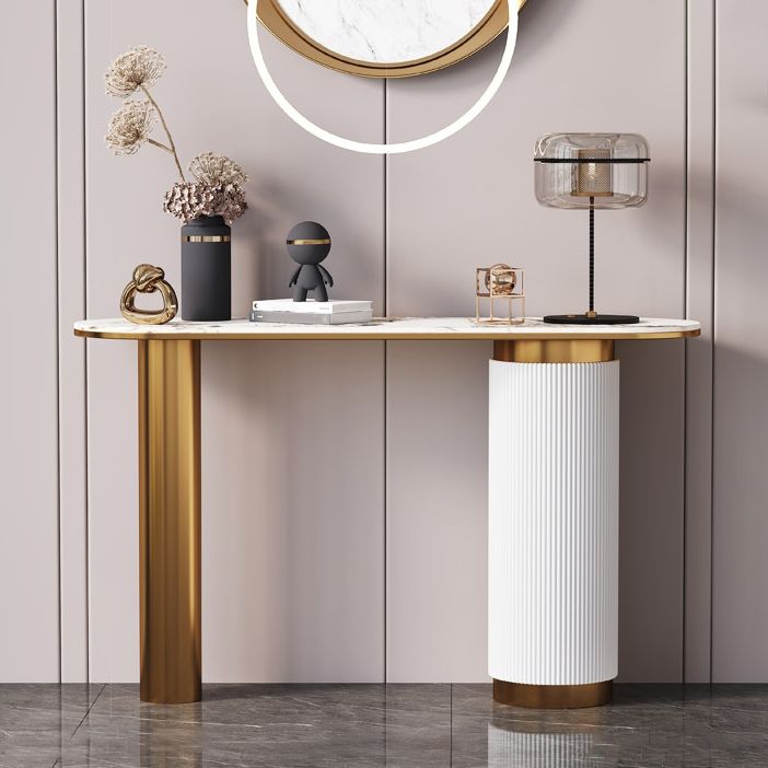 Mesa de consola de Stone Glam 31.5 pulgadas de altura Mesa de acento ovalado para el salón