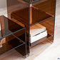 Modern Glass Corner Table Square Brown Side End Table for Living Room