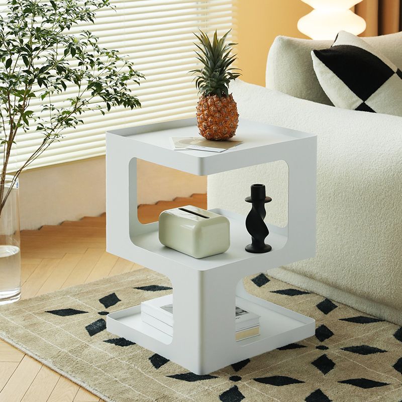 Tray Top Accent Side Table Metal Abstract Base End Table with Shelves