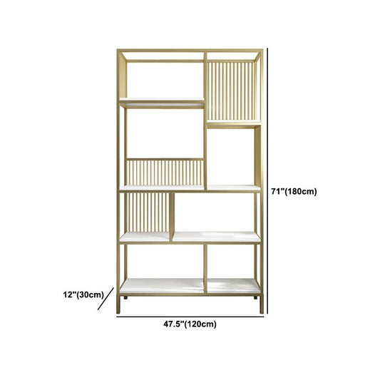 Modern Metel Bookcase Gold Etagere Bookshelf for Living Room 70.9" H X 11.8" W Clearhalo 'Bookcases' 'furn' 'furn_bookcases' 'Furniture' 'Office Furniture' 1200x1200_3c086e76-e41f-4bcf-879a-3c01d1014730