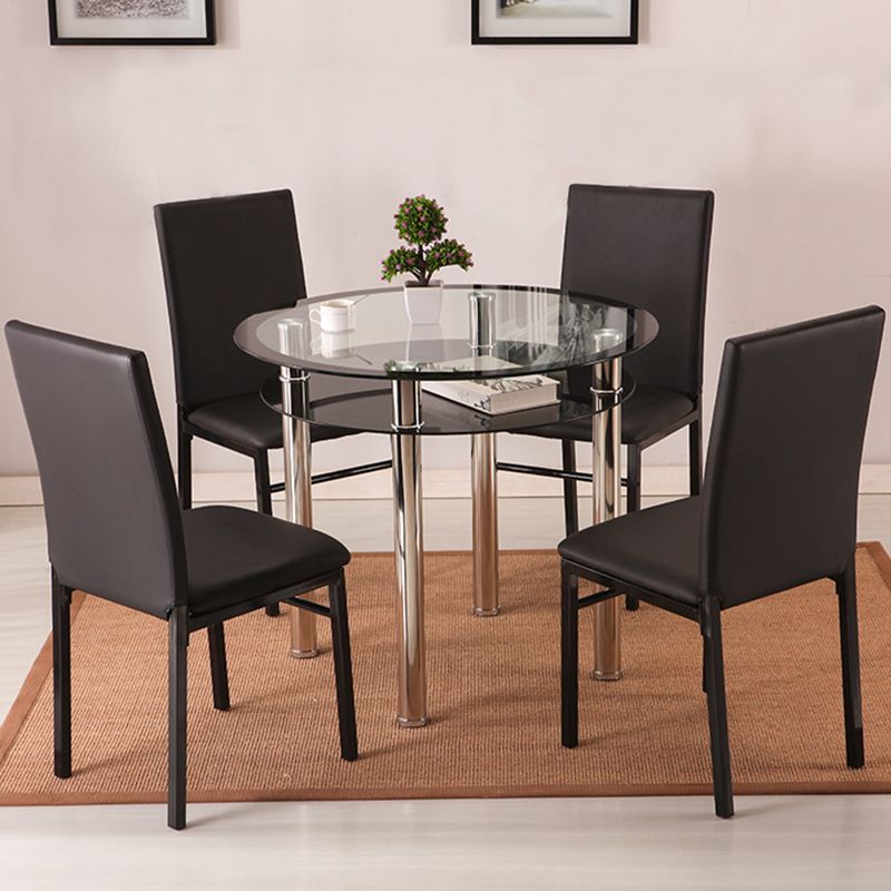Contemporary 35.4" Round Dining Table Clear Tempered Glass Table with 4 Legs Clearhalo ' dining_table' 'Dining Tables & Seating' 'Dining Tables' 'furn' 'furn_dining_table' 'Furniture' 'furniture_dining_table' 'Kitchen & Dining Furniture' 'kitchen&dining_furn' 'kitchen' 'kitchen_dining_table' 1200x1200_3c0d0614-4aa8-4a6d-ab4b-1c3a7d301844