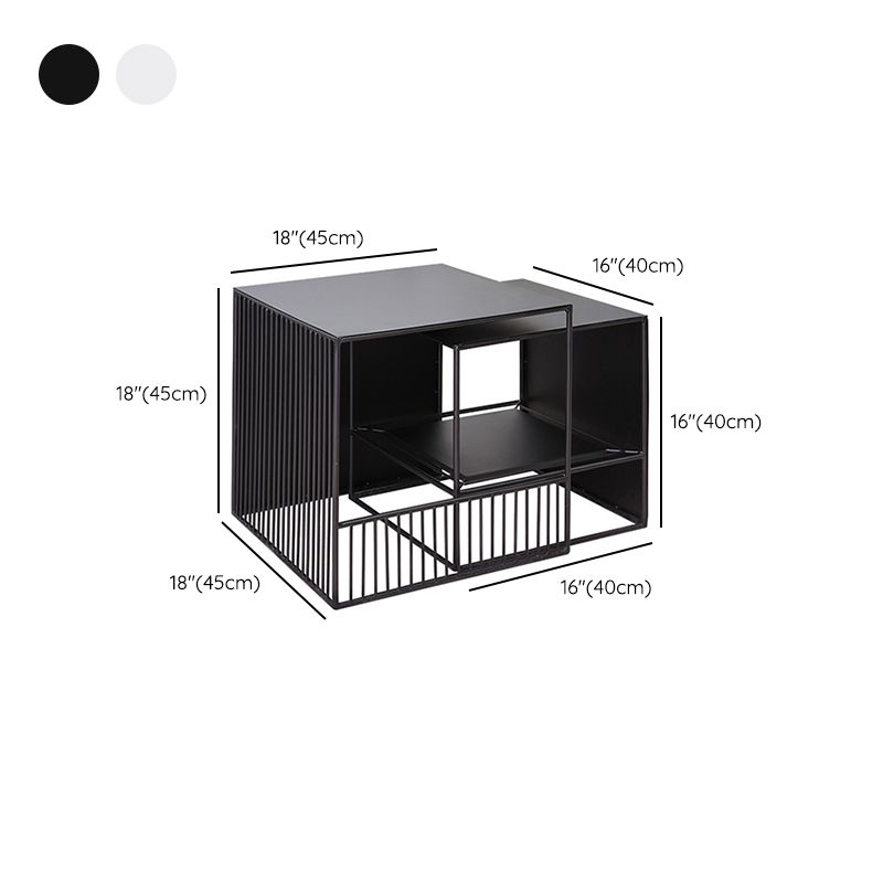 Frame 2 Nesting Square Coffee Table Set Black Iron Cocktail Table with Storage Shelf Clearhalo 'Coffee & Accent Tables' 'Coffee Tables' 'coffee_tables' 'furn' 'furn_coffee_tables' 'Furniture' 'Living Room Furniture' 1200x1200_3c0d6736-77c3-43b6-bdf1-97fd987b6207