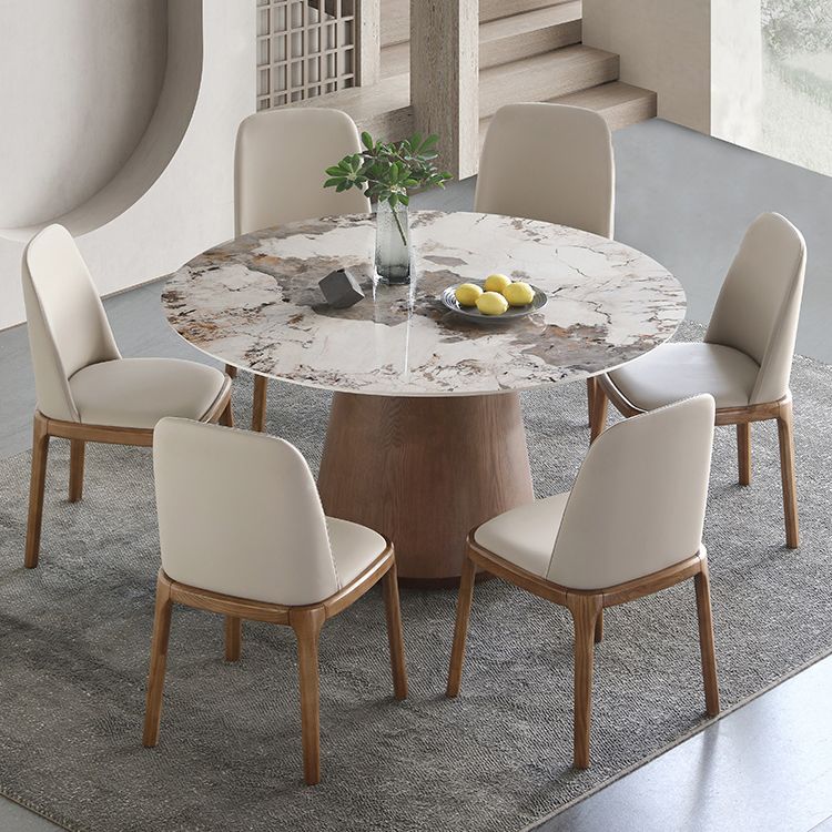 Juego de mesa de comedor redonda, mesa de comedor y sillas con pedestal de madera maciza de 1/4/5/7 piezas
