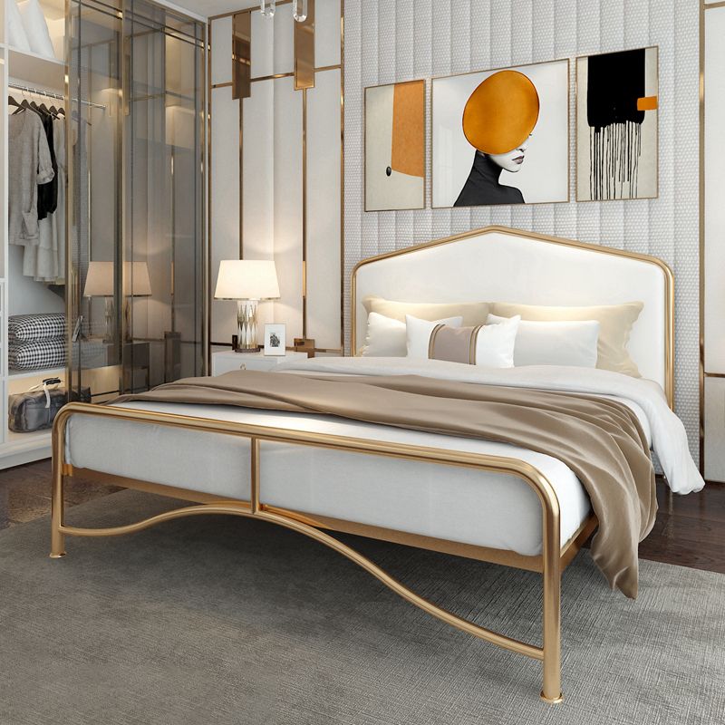 Glam Panel Bed with Camelback Headboard, Metal and Upholstered Bed Frame Clearhalo 'Bedroom Furniture' 'Beds' 'furn' 'furn_beds' 'Furniture' 1200x1200_3c100ce3-1152-4667-b5cc-a83ecb23a04c