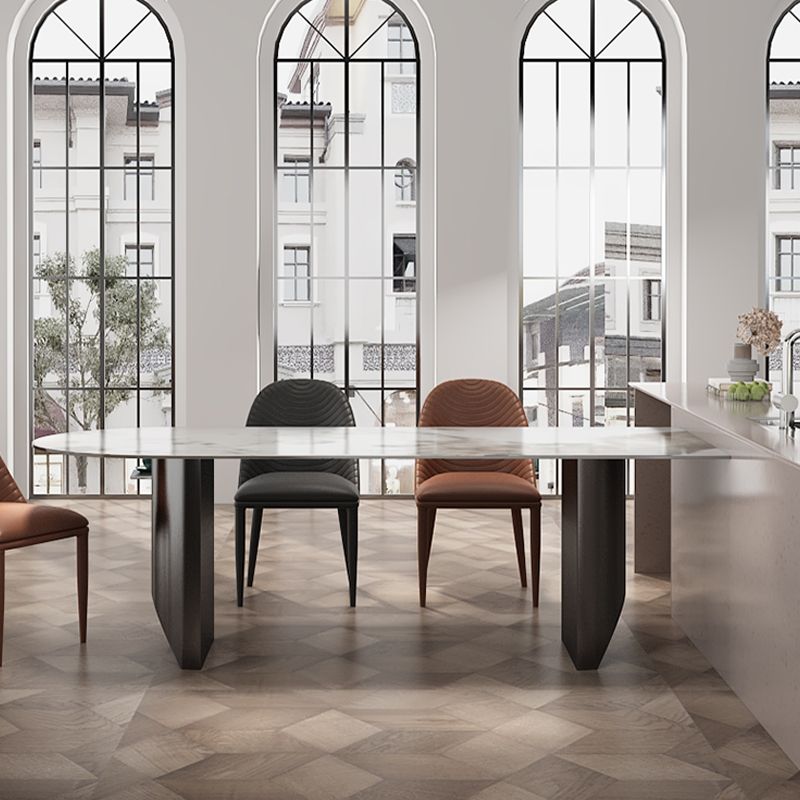 Sintered Stone Dining Table Traditional Luxury Double Pedestal Table for Kitchen Clearhalo 'Dining Tables & Seating' 'Dining Tables' 'dining_table' 'furn' 'furn_dining_table' 'Furniture' 'furniture_dining_table' 'Kitchen & Dining Furniture' 'kitchen' 'kitchen_dining_table' 1200x1200_3c106019-fbea-4c09-9b35-9bcbb8f0352f