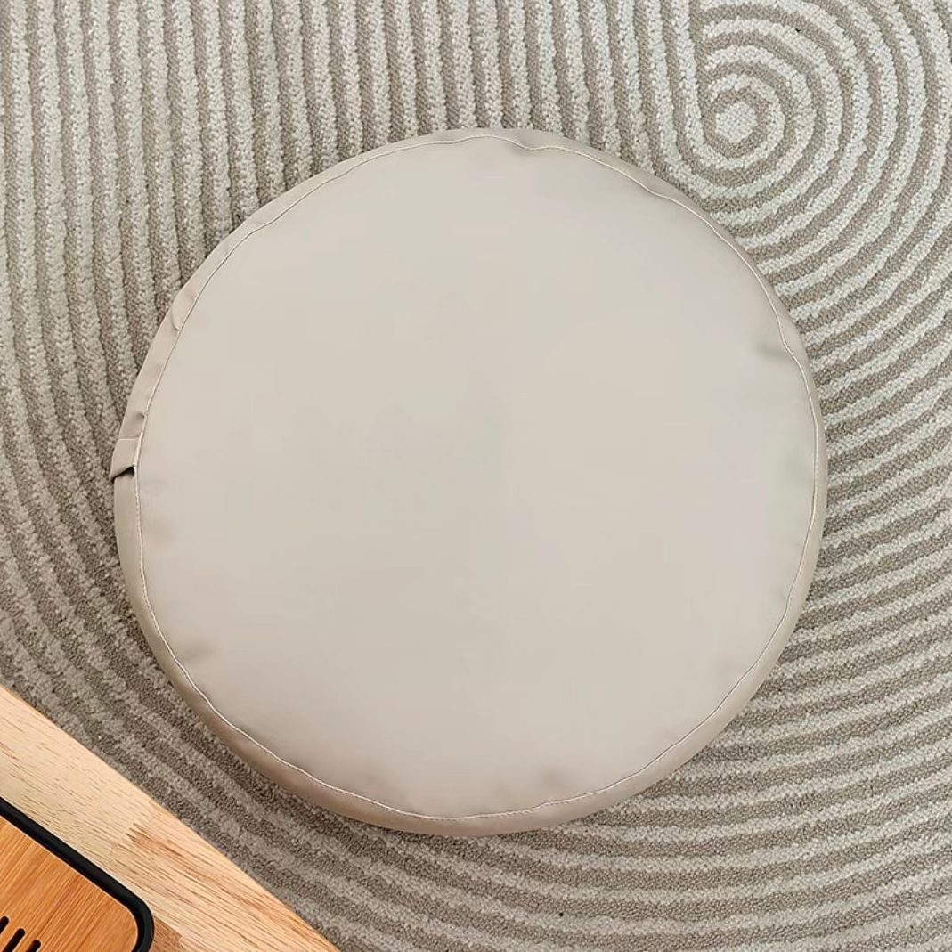 Modern Pouf Ottoman Faux Leather Upholstered Solid Color Round Ottoman