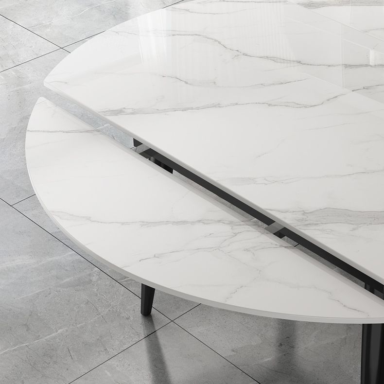 Extendable Sintered Stone Top Dining Table Round Table with Metal 4 Legs Clearhalo ' dining_table' 'Dining Tables & Seating' 'Dining Tables' 'furn' 'furn_dining_table' 'Furniture' 'furniture_dining_table' 'Kitchen & Dining Furniture' 'kitchen&dining_furn' 'kitchen' 'kitchen_dining_table' 1200x1200_3c1118bb-f26e-406c-b490-ce6b14e49009