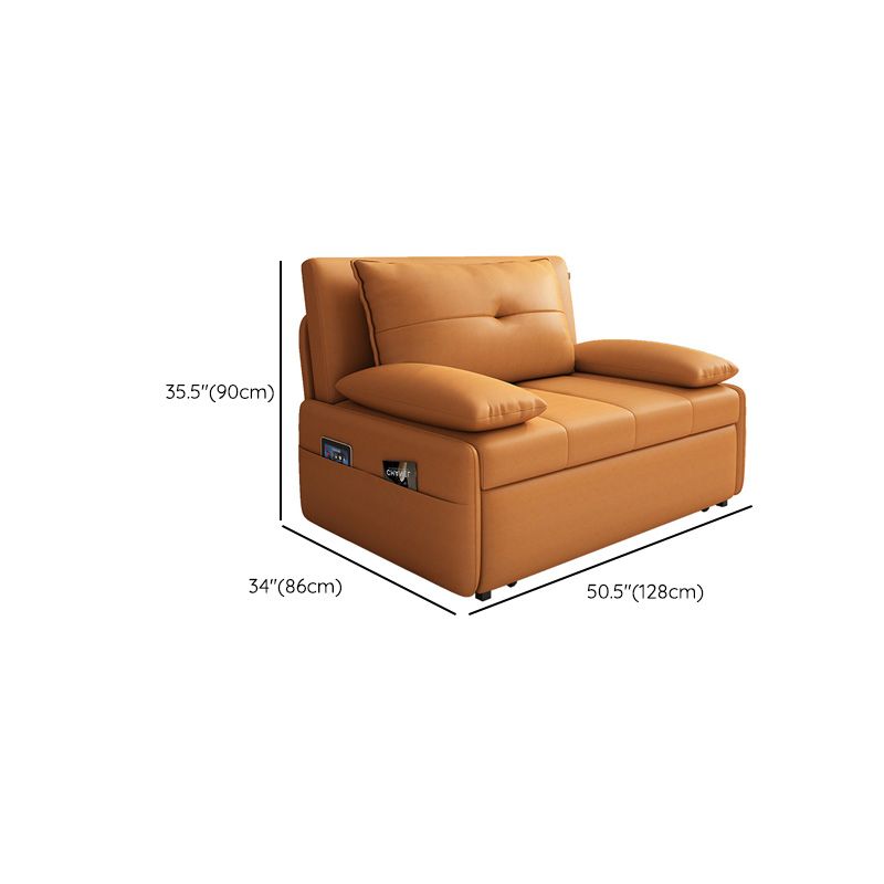 Modern Sofa Bed, Orange Faux Leather Futon and Mattress with Storage Clearhalo 'furn' 'furn_futons' 'Furniture' 'Futons & Daybeds' 'Futons' 'Living Room Furniture' 1200x1200_3c18186f-57d7-41d2-b71d-e01b1926790b