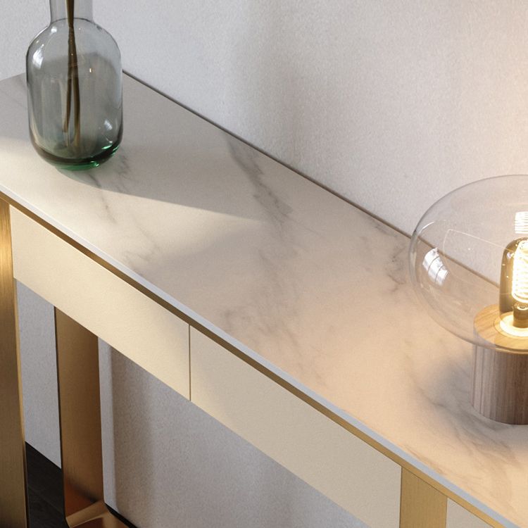 Glam Stone Half Moon Console Tabla 13.78 "Mesa de acento de 1 estante de ancho